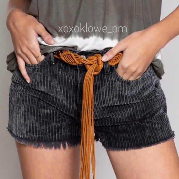 POL Pants - POL Black Distressed Frayed Hem Corduroy Shorts